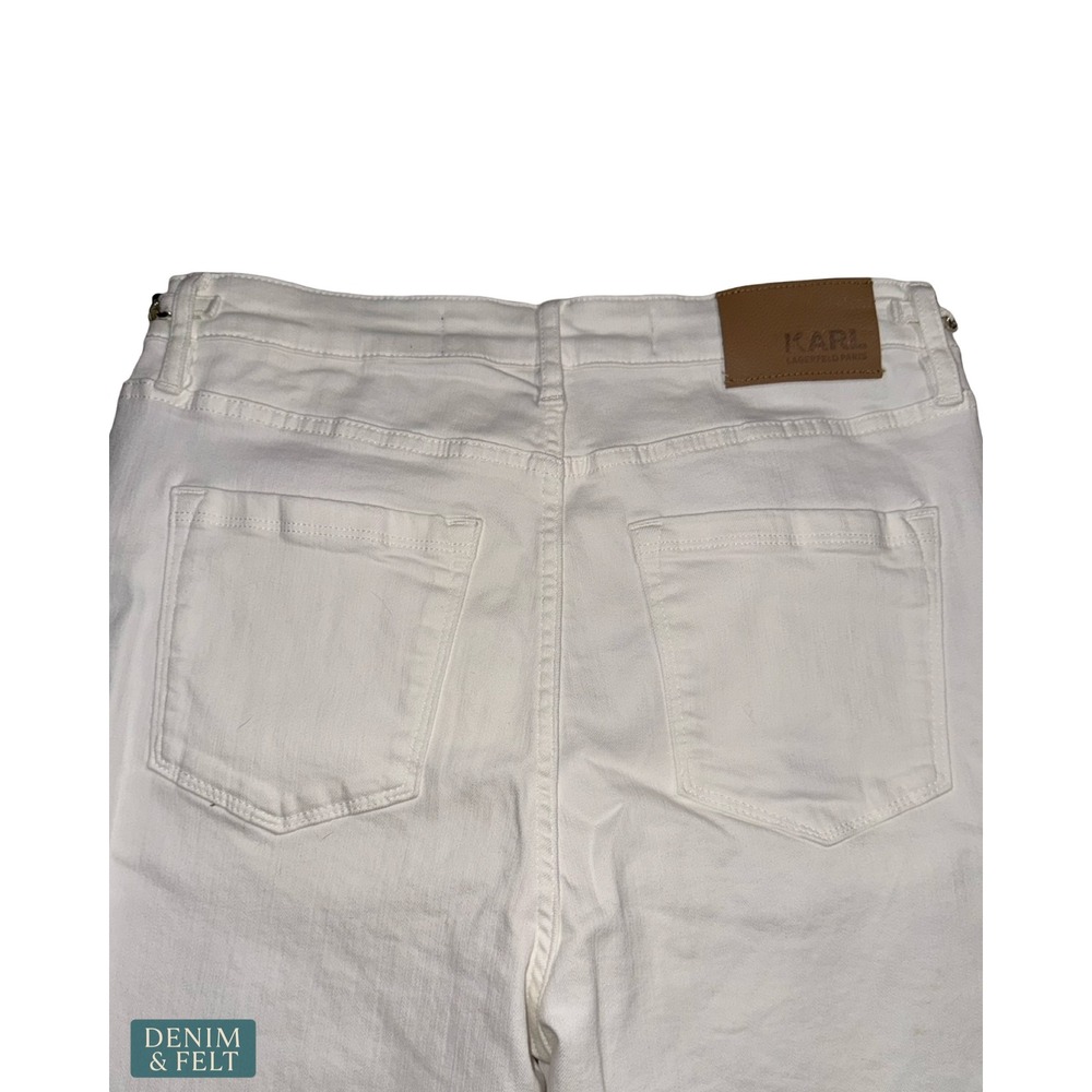 Karl Lagerfeld Paris White Straight Leg Jeans Gold Chain Detail High Rise 10 - Picture 8 of 9